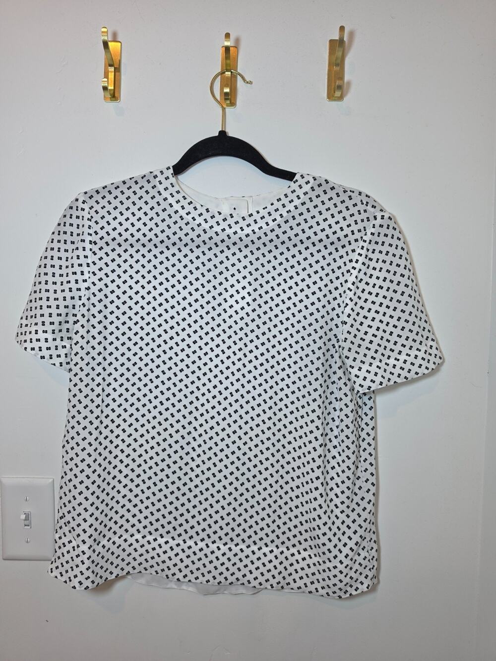 Rag & Bone Gia Print Blouse Top White Black Short Sleeve Size S